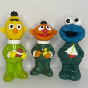 Vintage 90s Sesame Street Bert Ernie And Cookie Monster Refillable Soap Bottles